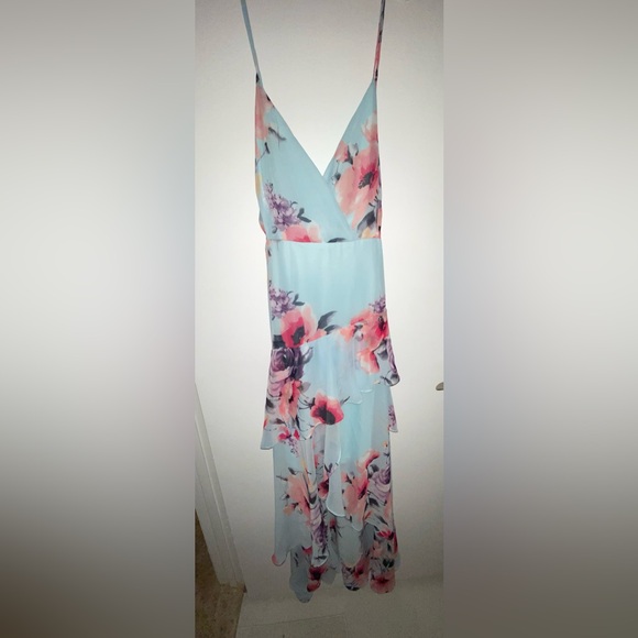 Fashion Nova 2X Maxi blue dress Dazed In Floral Spaghetti Strap cross back - Picture 3 of 9